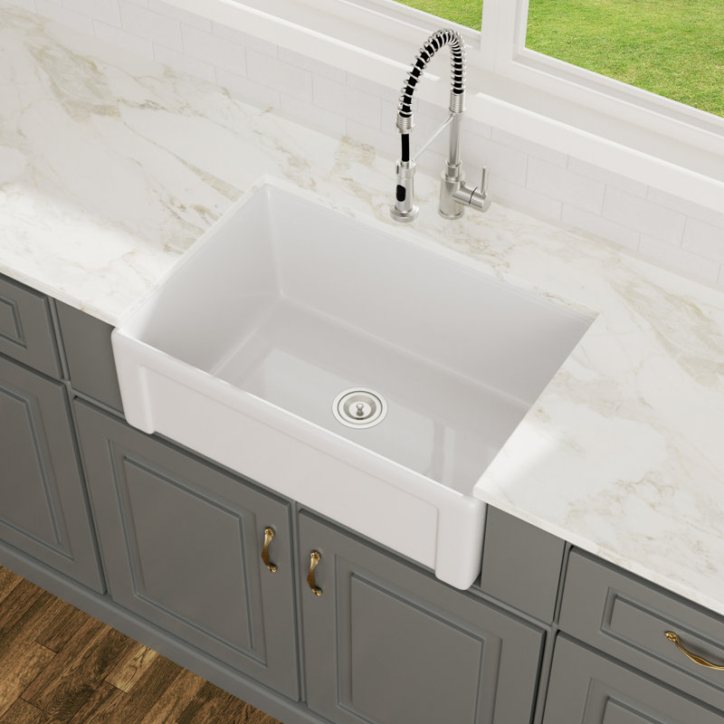 30'' L x 20" W Farmhouse Kitchen Sink White Ceramic Single Bowl Kitchen Sink Apron Front Sink
