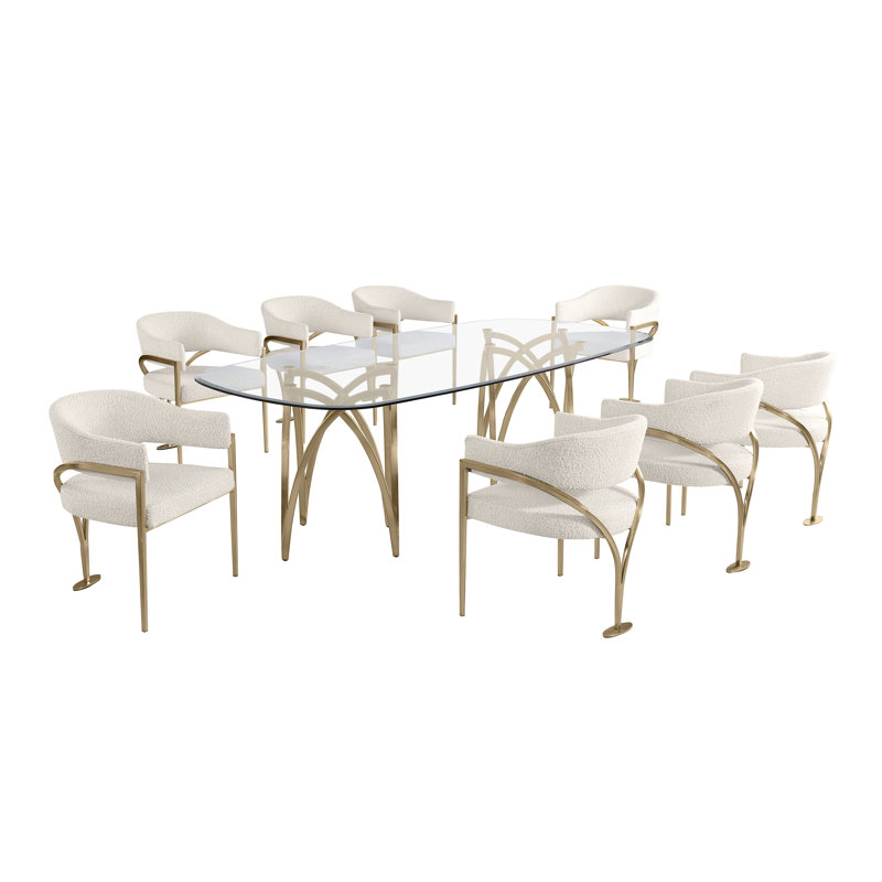 Grandeur Tempered Glass Dining Set, Cream, Gold