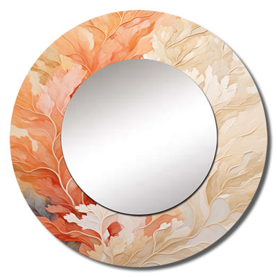 Rilka Pink And White Coastal Coral Collage VI - Corals Unique Wall Mirror Decor, Cream Large Round Mirror, Printed Metal Art