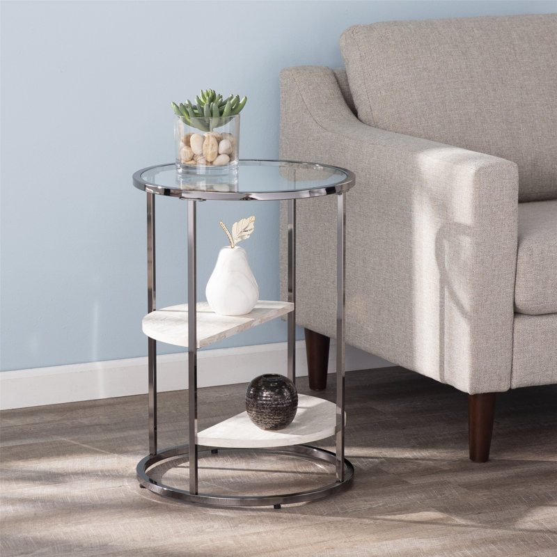 Table de bout, table d'appoint ronde avec tablette