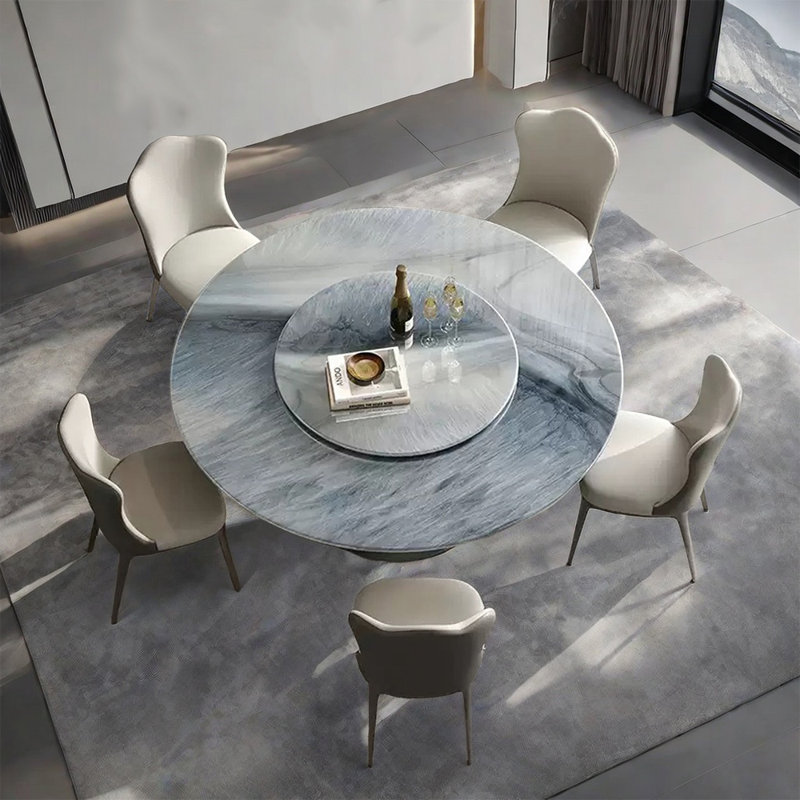 Luxury simple microlite round dining table set, 29.52"H x 51.18"L x 51.18"W