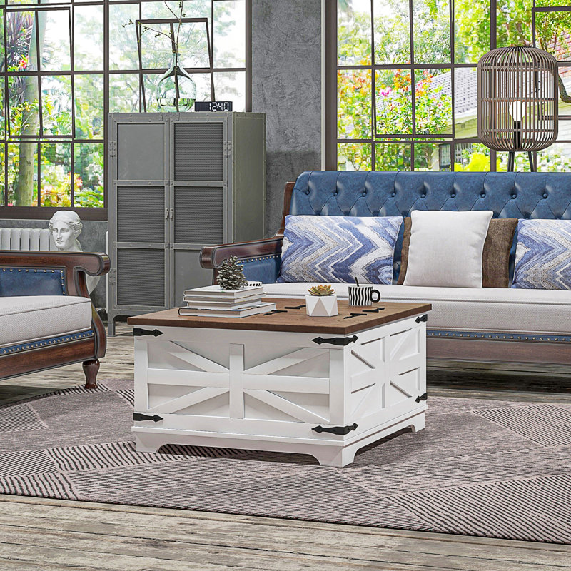 Table basse à plateau rabattable avec rangement caché, table centrale carrée pour la vie moderne et espace supplémentaire