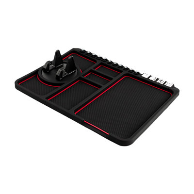 Support décoratif pour téléphone de voiture avec tableau de bord, tapis non silicone, support rotatif à 360°, affichage temporaire des numéros de stationnement, et coussin de rangement multifonction pour téléphones, clés et lunettes de soleil.