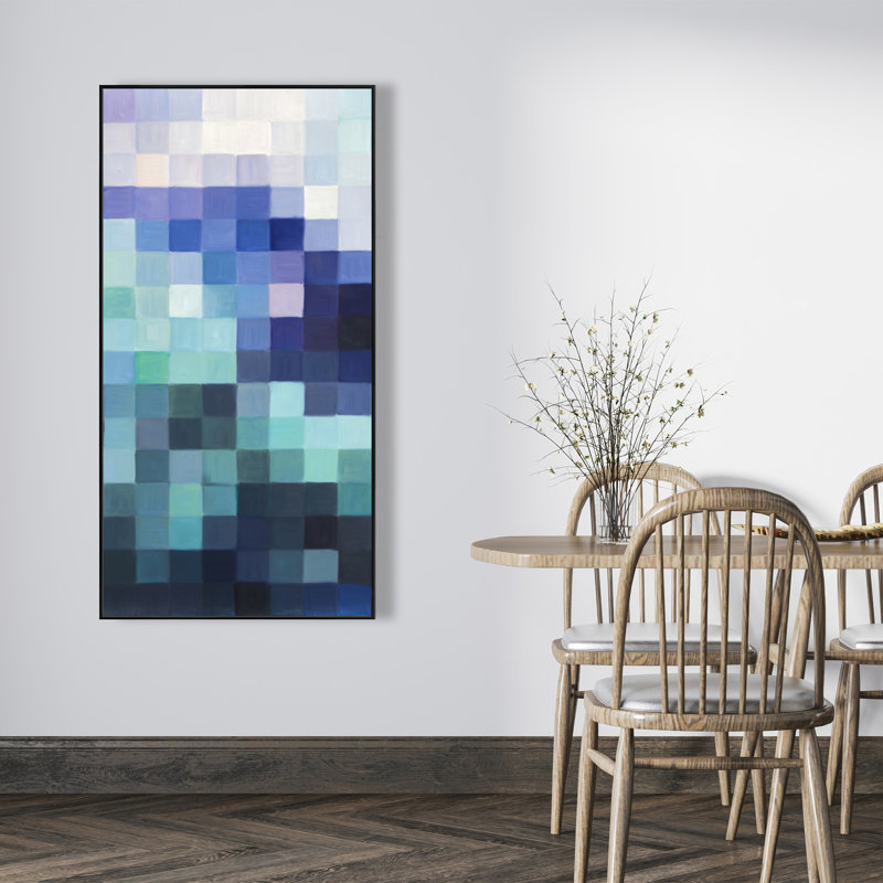 Pixelized Landscape - Modern Framed Canvas for Bathroom Decor