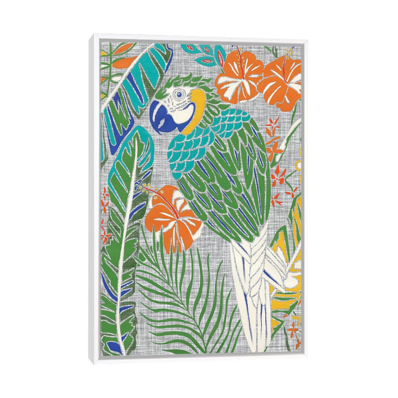 Ara tropical par Chariklia Zarris - impression d'art graphique, H 60 po x l 40po x P 1,5 po, Toile blanche encadrée