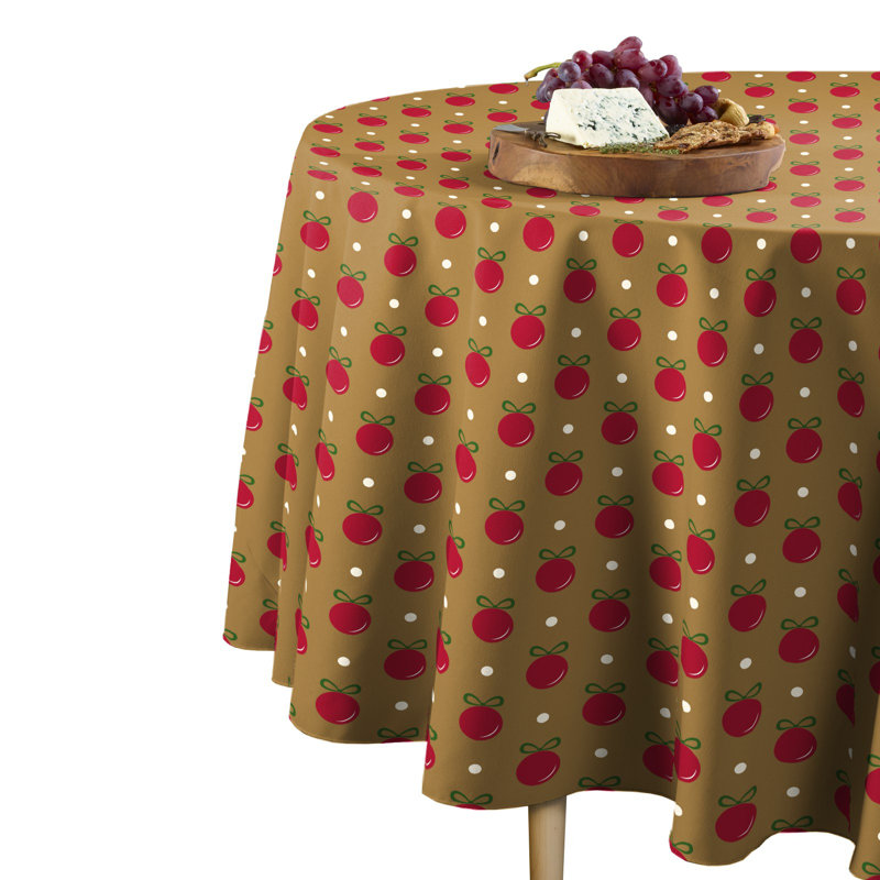 Pittala Christmas Ornaments Round Tablecloth, 60" x 60", Gold