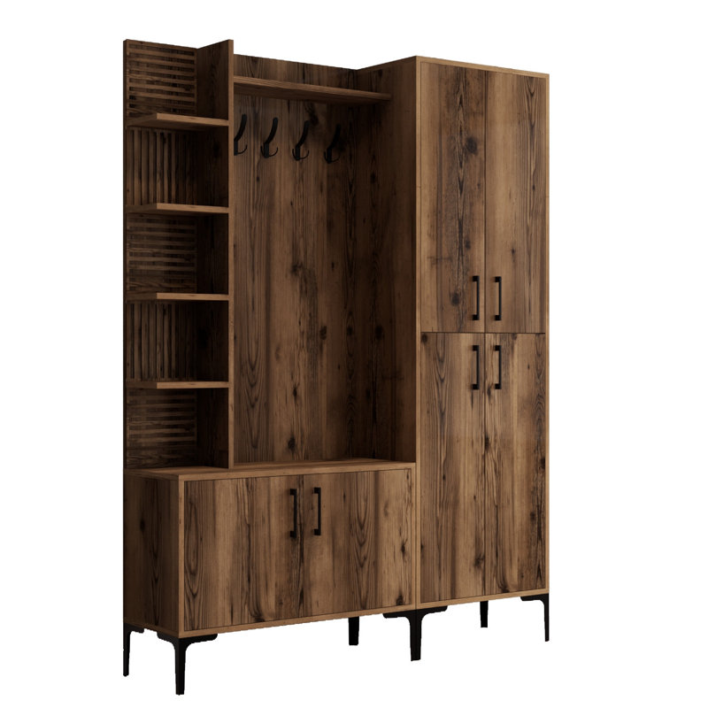 Zephyrine Hall Tree 150cm Wide with Shoe Storage, Walnut
