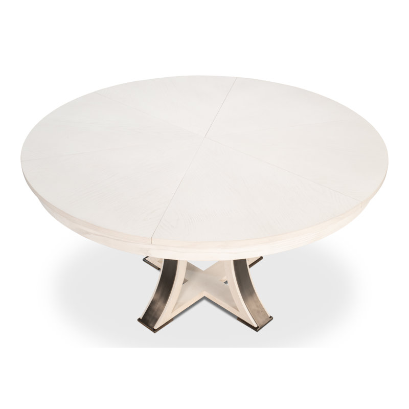 Tower Round Solid Oak Dining Table, Working White/Hammered