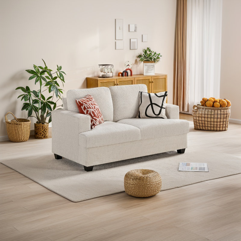 Berlinde Upholstered 64'' Loveseat, White Chenille