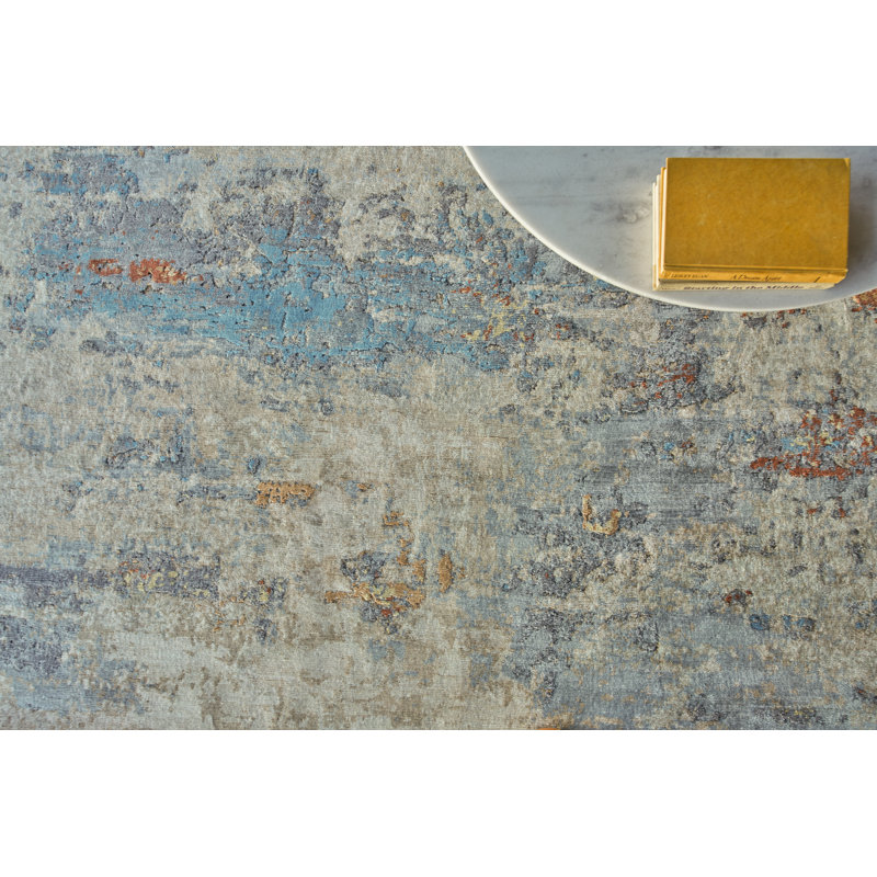 Laureno Abstract Hand-Knotted Synthetic Blue/Gray Area Rug, Rectangle 10' x 14'