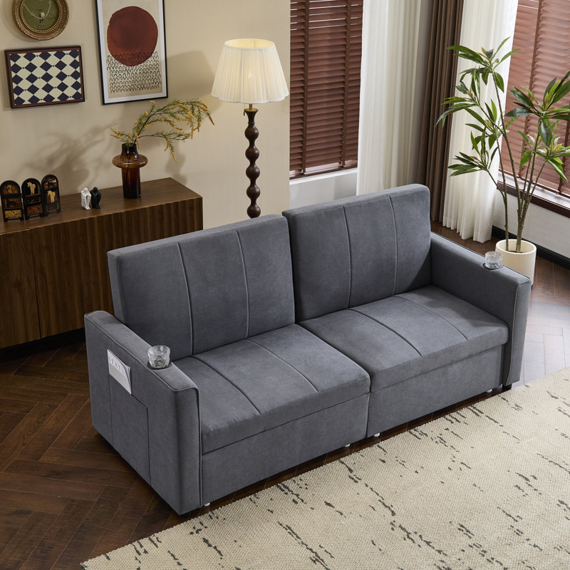 Pull Out Sofa Bed With Cup Holders, Grey