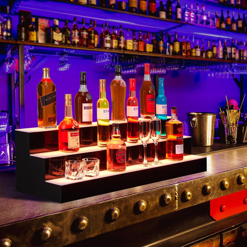 LED Lighted Liquor Bottle Shelf,LED Bar Shelves With Remote & App Control