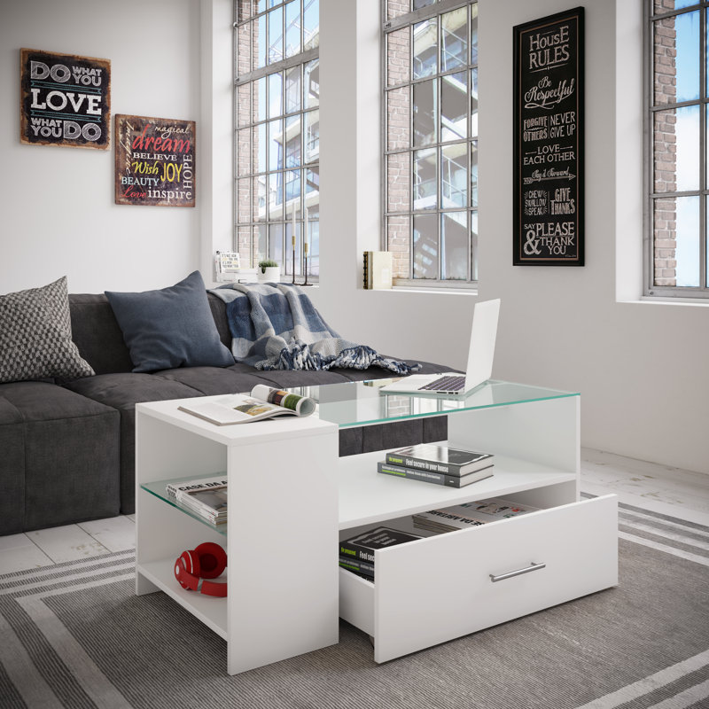 Comaneci Coffee Table with Storage, White