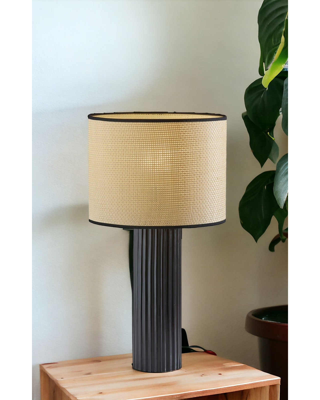 Aldreth Ceramic Table Lamp, Black Ribbed, 28.75" H x 15.5" W x 15.5" D