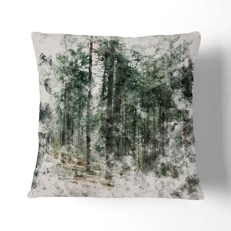 Conifer Tree Forest Vol.2 Watercolour Square Throw Cushion, Stone, 55cm H x 55cm W x 20cm D