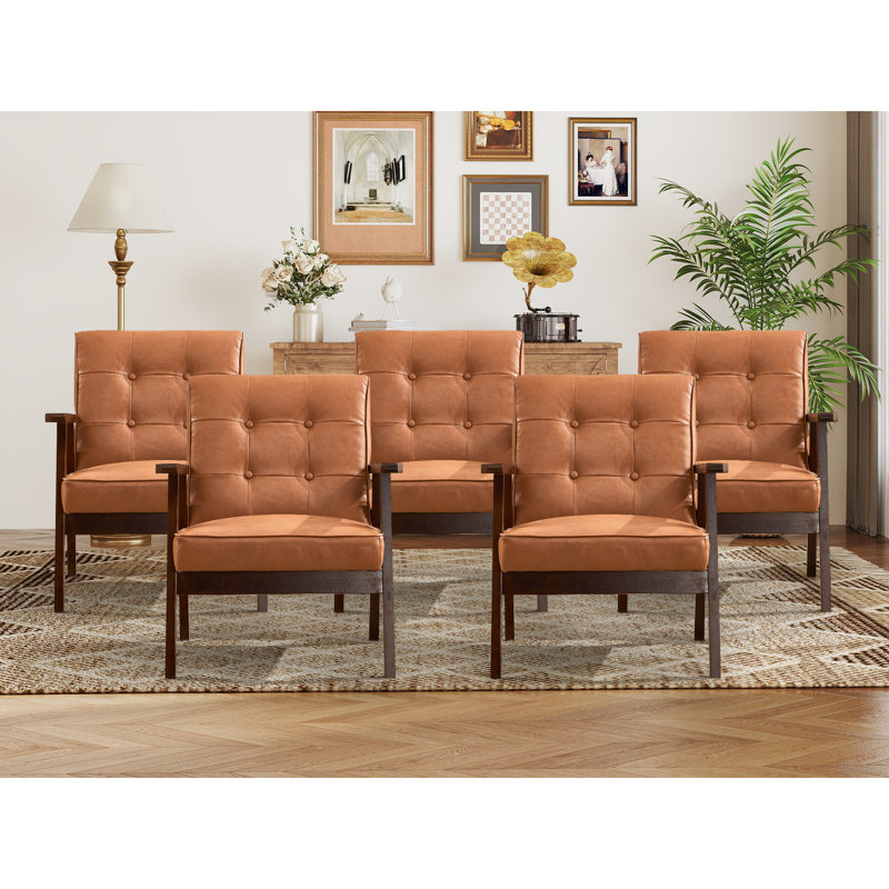 Chesterle 25''Wide Classic Soft Vegan Leather Tufted Accent Chair With Solid Wood Arms And Legs, Brown Faux Leather