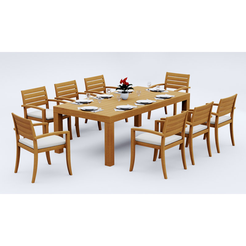 8 Seats 9 Pcs Grade-A Teak Wood Dining Set: 86" Canberra Rectangle Table And 8 Travota Stacking Arm Chairs #11TV1908, 8