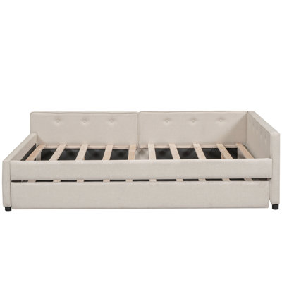Upholstered Platform Bed With USB And Twin Size Trundle
