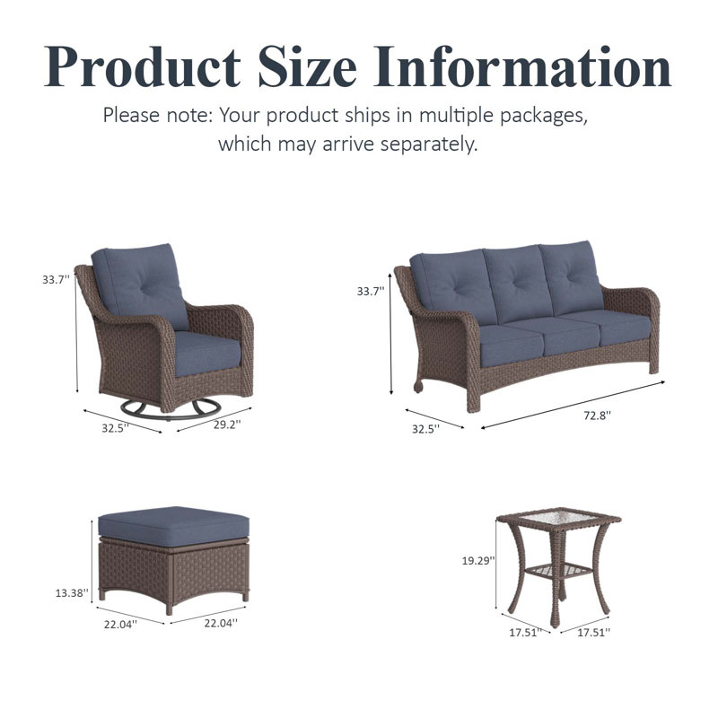  9 Piece Wicker Outdoor Furniture Set with 6-inch Comfy Cushions, High Back Patio Furniture Set with Swivel Rocking Chairs and Side Table