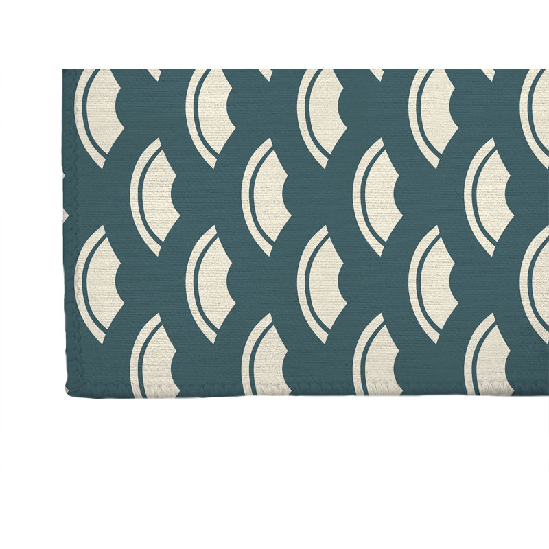 Tapis d'entrée intérieur ultra mince, léger et antidérapant à motif de vagues de l'océan japonais, Turquoise poudreux