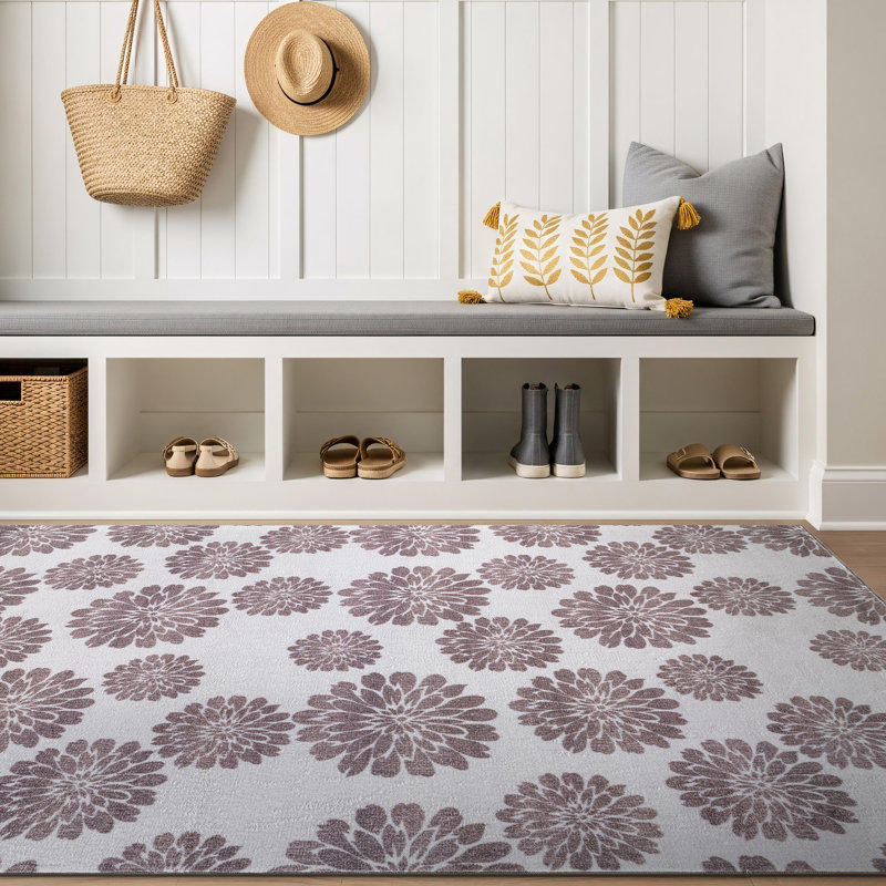 Tapis intérieur antidérapant lavable à la machine, motif floral, couleur noyer, Brown, 3 pi 3 po x 5 pi