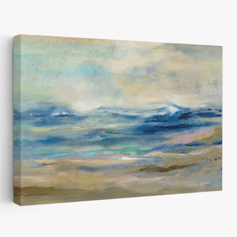 «Whispering Wave» - abstrait bleu brun côtier, H 24 po x l 16 po