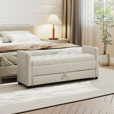 58.3"W Modern Bedroom Bench, Upholstered Entryway Bench With Hidden Storage Space