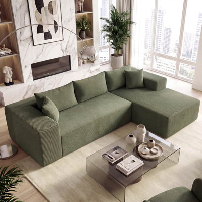 Canapé modulaire 110,5 po avec sièges profonds et dossiers confortables, accoudoirs confortables vert