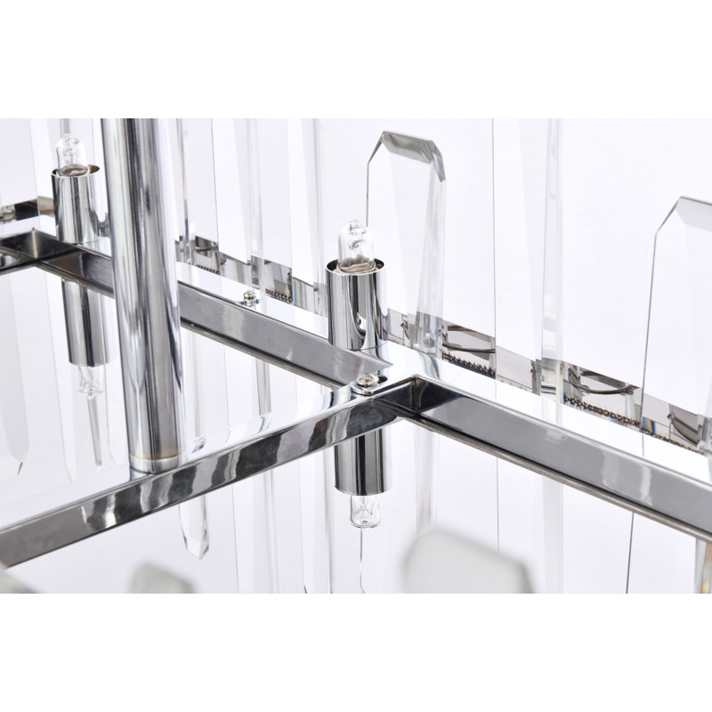 Lustre carré / rectangulaire à 16 lumières pour îlot de cuisine avec détails en cristal Marlow, H 12 po x l 36 po x P 12 po
