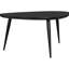 Table basse triangulaire noire, en bois massif, fabriquée à la main, pieds fuselés et évasés en fer, support inclus, profondeur 79 cm, hauteur 43 cm