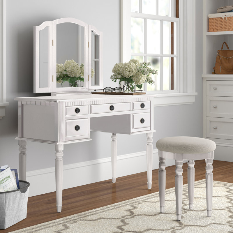 Coiffeuse avec miroir Torrance, Blanc brillant