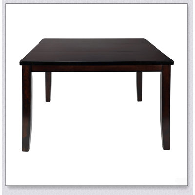 Table de salle à manger de style transitionnel, hauteur de comptoir, avec rallonge et structure robuste en placage de bois de manguier.