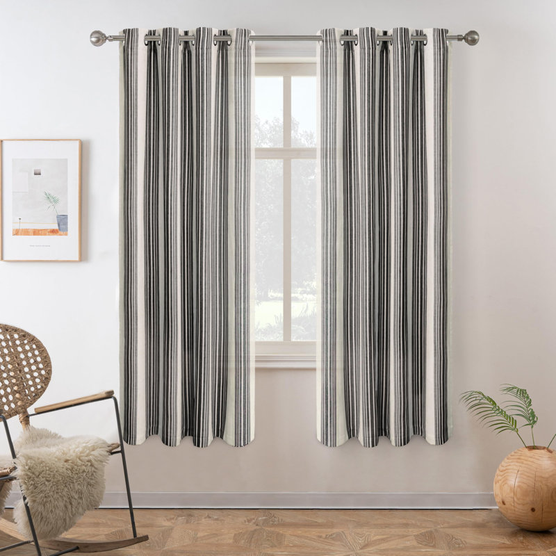 Semi Sheer Grommet Linen Chris Stripe Patterned Curtains, Dark Gray, 52" W x 63" L