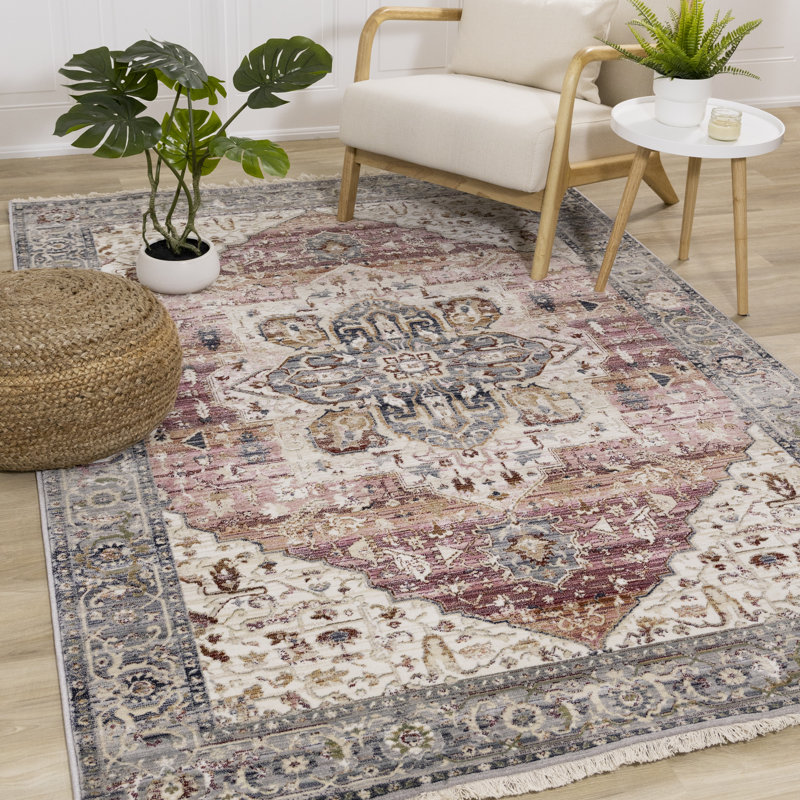 Tapis intérieur élégant de 8 pi x 10 pi (7 pi 10 po x 10 pi 2 po) de couleur rose crème, classique / traditionnel - salon, chambre à coucher, salle à manger et cuisine