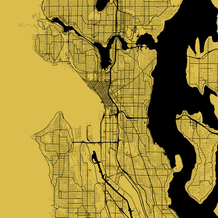 « seattle routes », impression sur toile tendue, H 37 po x l 37 po x P 1,5 po, Toile tendue, Pas de tapis