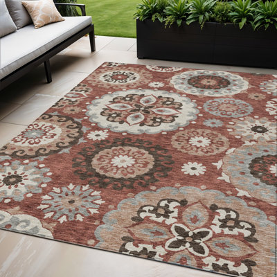Tapis intérieur lavable à motif médaillon floral orange taupe 5 pi x 8 pi