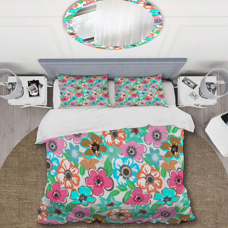 Multicolore fleur abstraite - ensemble de housse de couette floral - polyester microfibre