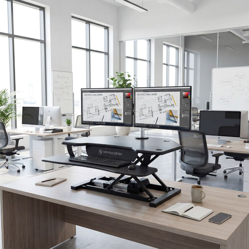 Convertisseur de bureau électrique de coin 36 "VersaDesk PowerPro avec port de charge USB - noir, Noir