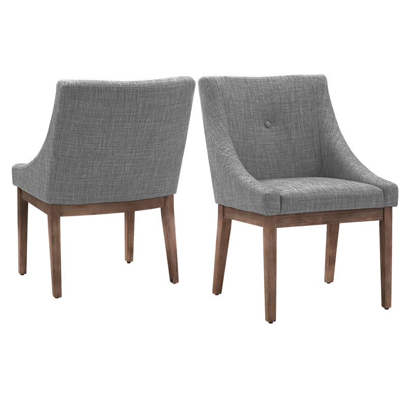 Irving Place 19.75'' H Tufted Upholstered Side Chair, Brown, Grey Linen