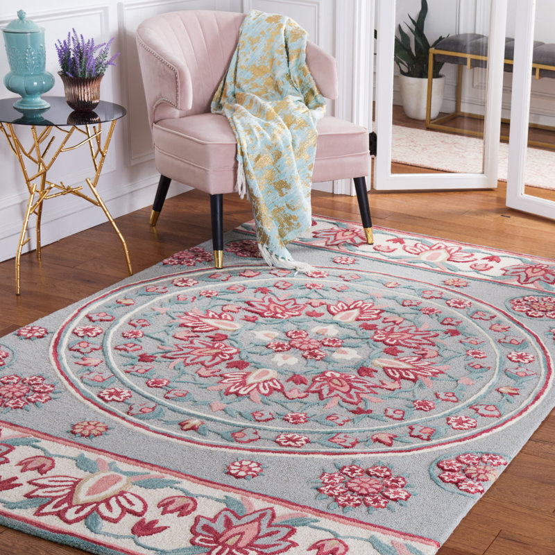 Cuayo Hand Tufted Wool Floral Rug, Rectangle 8' x 10'
