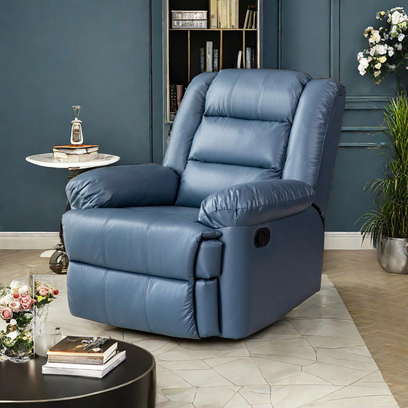 Tazeem Swivel Recliner, Light Blue Leather Match