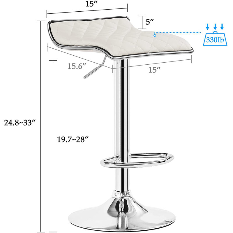  Ensemble de 4 tabourets de bar Aryelle, tabourets de bar à hauteur réglable, tabourets de bar avec coussin en cuir et base ronde en métal, chaises à hauteur de bar pour îlot de cuisine, blanc