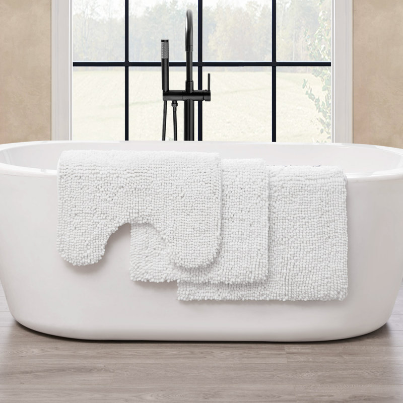 Chenille Super Soft Absorbent Microfiber Non-Slip 3-Piece Bath Rug, White