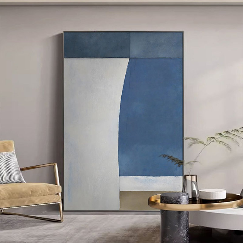 Peinture abstraite géométrique de salon, peinture murale bleue sur fond de canapé, H 47,24 po x l 31,5 po