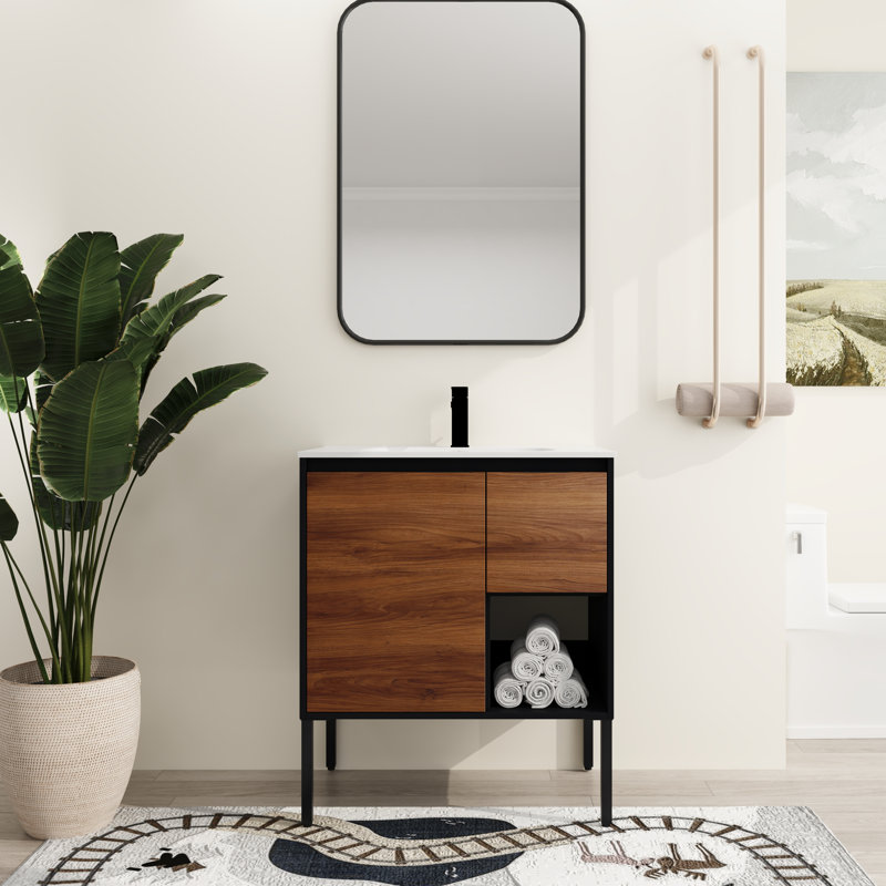 Meuble-lavabo autoportant avec lavabo 30 po Delpha, lavabo sur pied avec 2 portes et comptoir