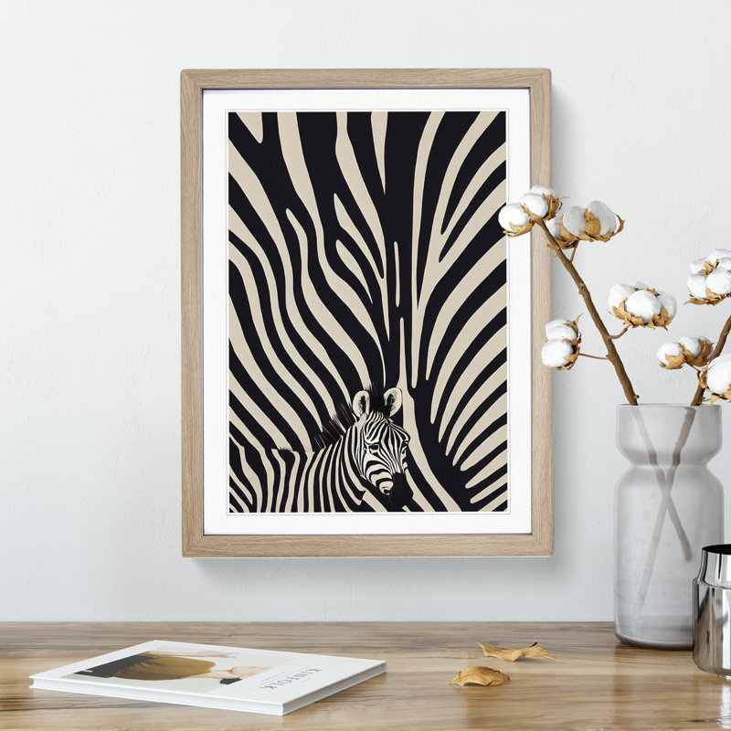 Zebra No.4 Abstract - Single Picture Frame Painting, 46cm H x 34cm W x 2cm D, Oak