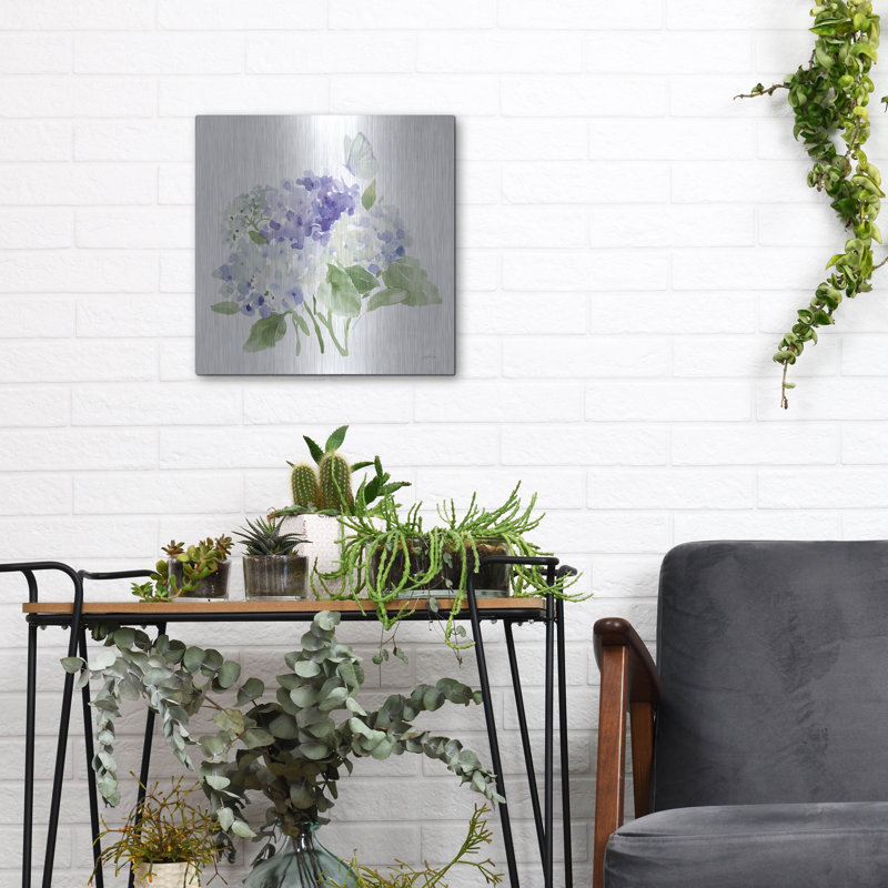 «Cottage Hydrangeas 2» par Katrina Pete, art mural en métal, H 12 po x l 12 po