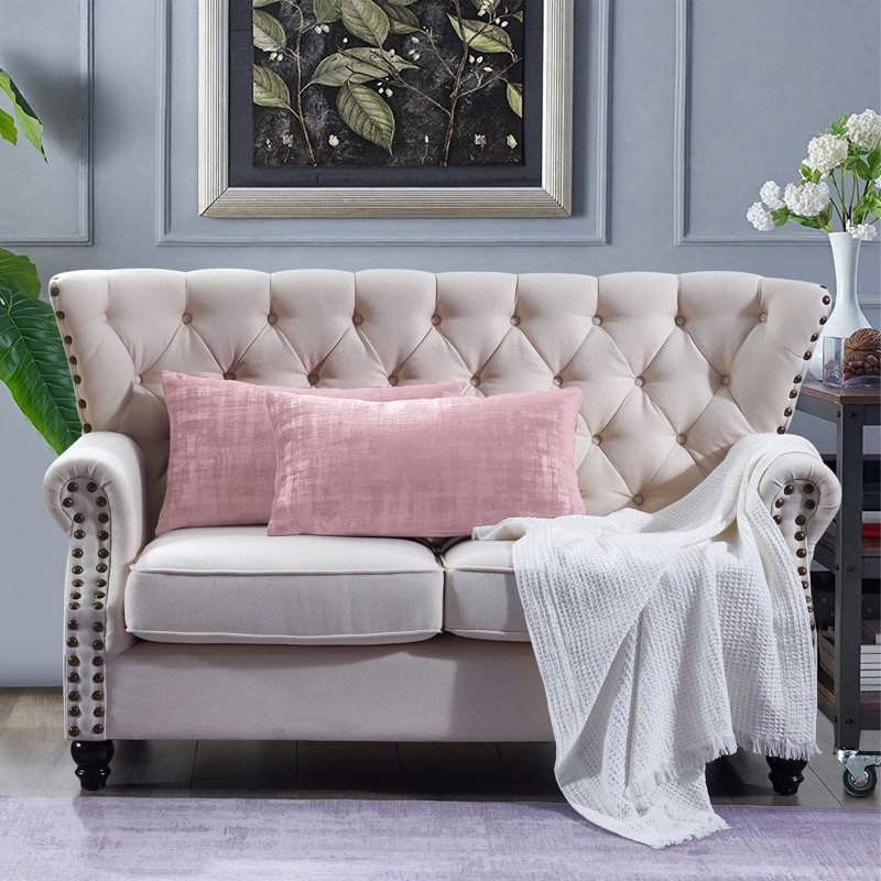 Soft Pink Textured Polyester Microsuede Pillow Covers Set