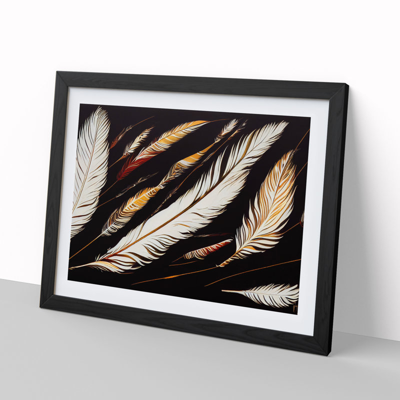 Bird Feathers - Single Picture Frame Print, Black Framed, 25cm H x 34cm W x 2cm D