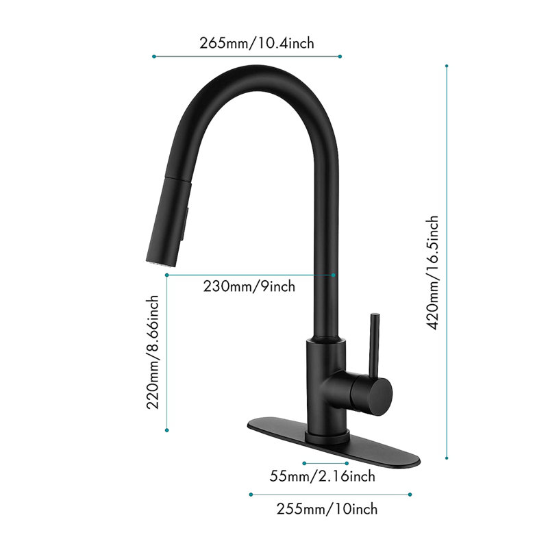 Kitchen Faucet With Pull Down Sprayer, Matte Black
